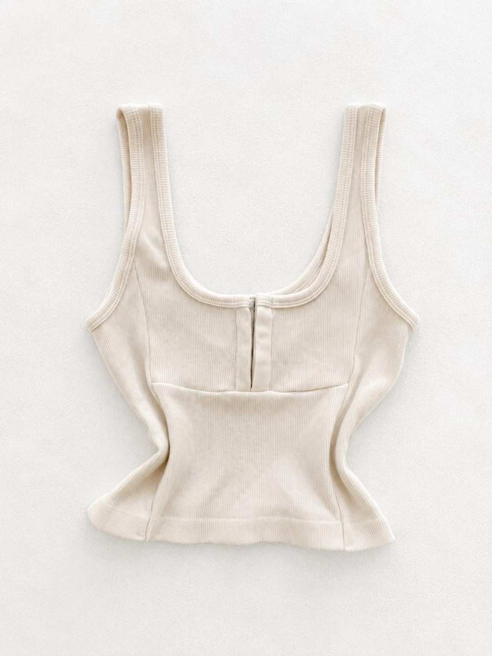 Sleeveless Ribbed Square-Neck Tank Top in Cream